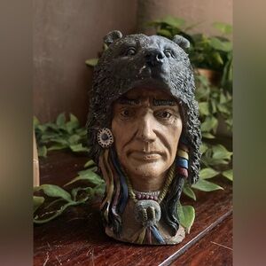 VTG Native American Chief Wearing Bear Headdress 5”